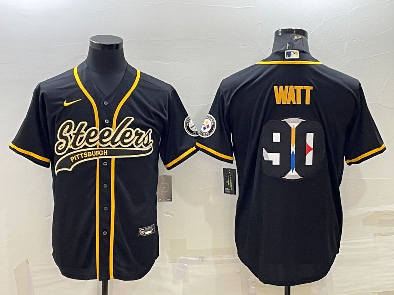 Men Pittsburgh Steelers #90 Watt Black Gold 2022 Nike Co branded NFL Jersey